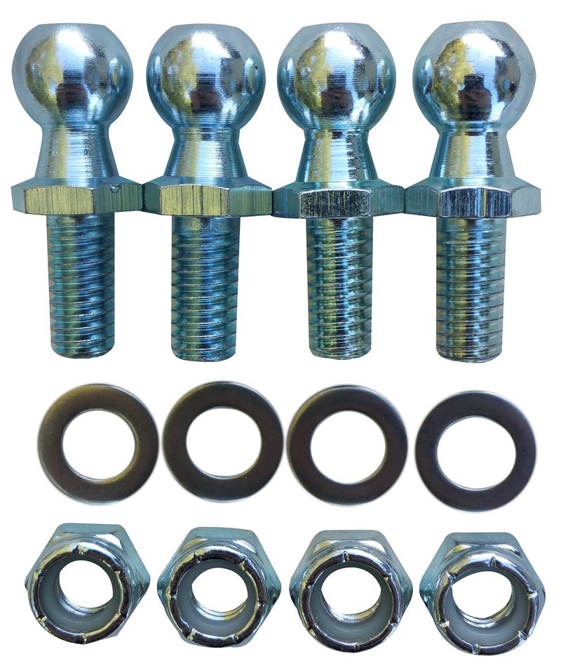(4 Pack) 13mm Ball Studs with Hardware - 5/16-18 Thread x 5/8" Long Shank - Gas Lift Support Strut Fitting